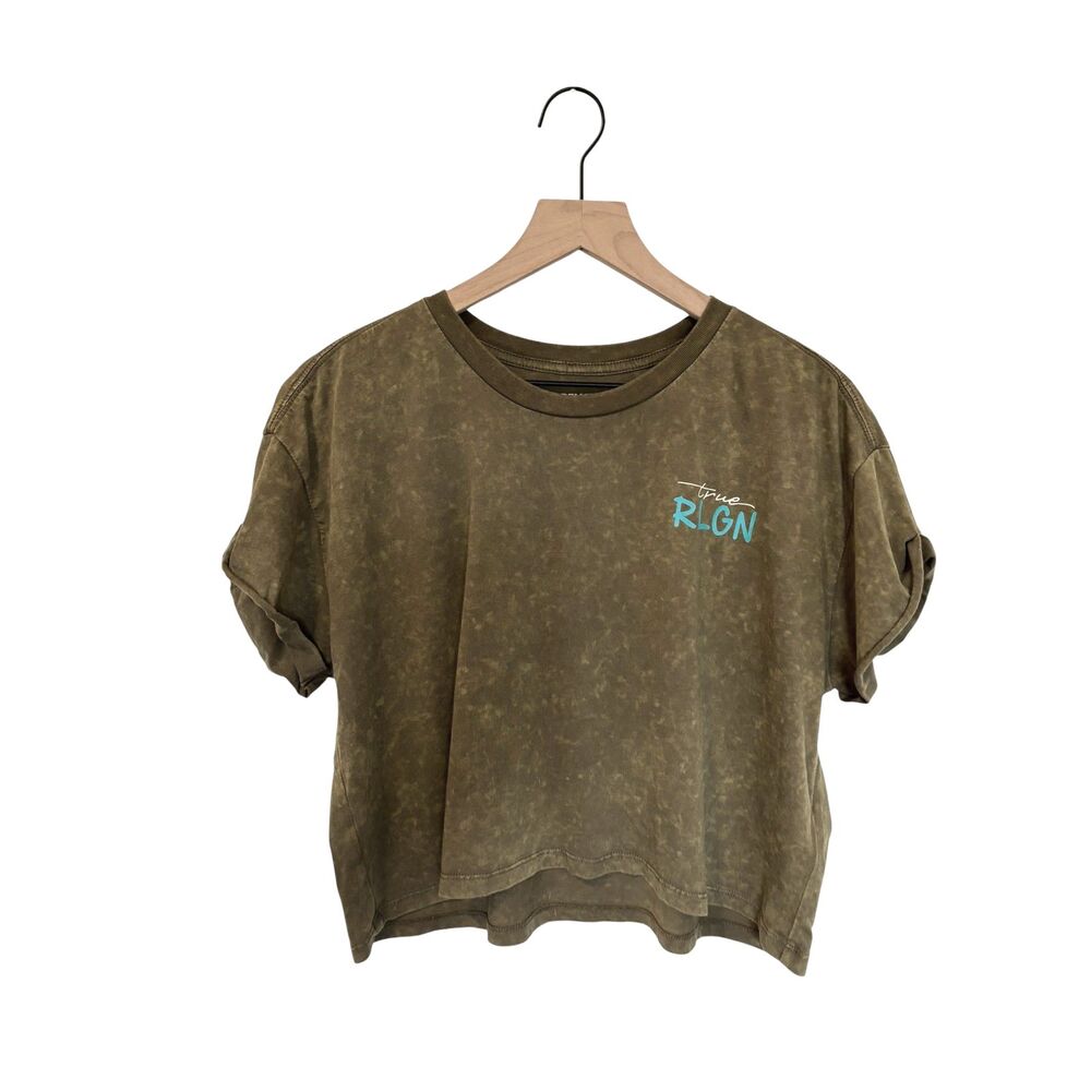 True Religion Olive Green Grunge Streetwear Women's Crop Top Size Large L